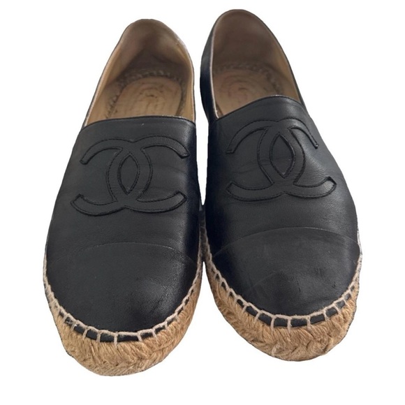 CHANEL Black Leather Espadrilles - Picture 1 of 8